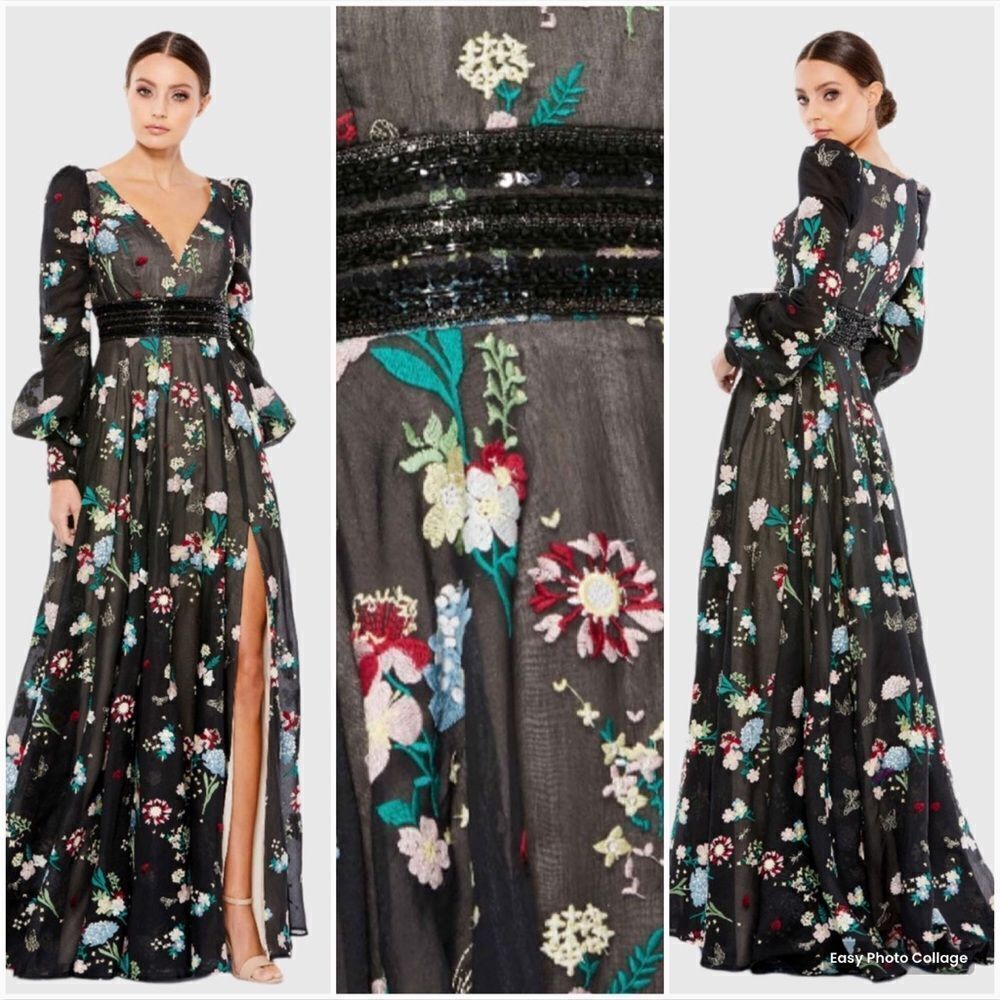 Mac Duggal 79361 Womens Black Embroidered Embroidered Maxi Gown Dress 4